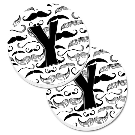 Carolines Treasures Letter Y Moustache Initial Set of 2 Cup Holder Car Coaster CJ2009-YCARC